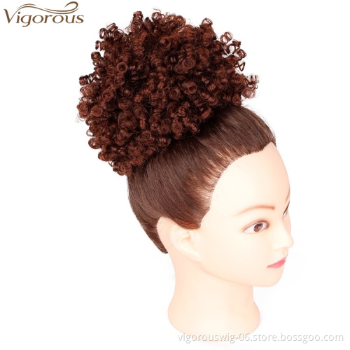 VigorousTop Quality Wholesale Synthetic Short Afro Kinky Hair Bun Drawstring Pony Tail Clip in Hair Extension on Puff Hair Bun